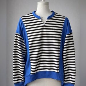 Women’s striped colorblock V‑neck pullover sweatshirt — Medium